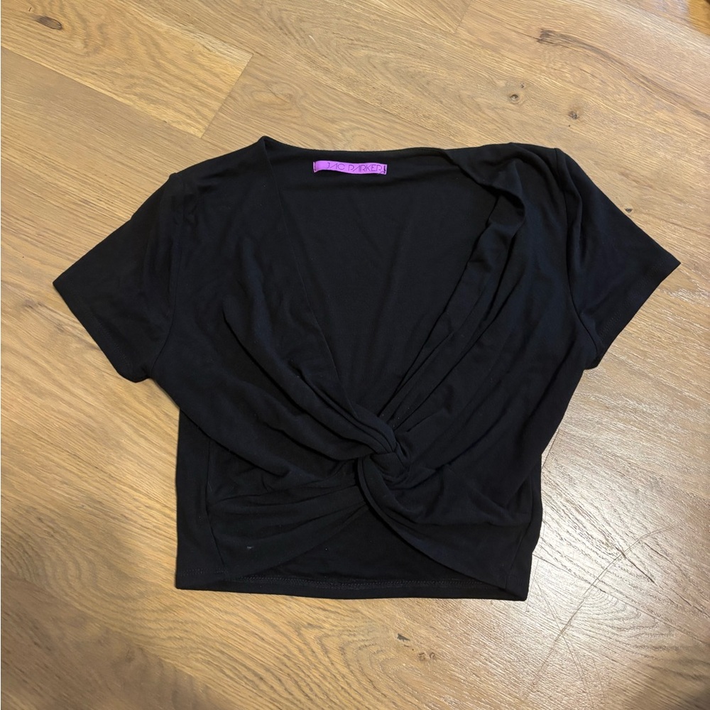 Jac Parker Black Twist-Front Women Top short sleeve size medium